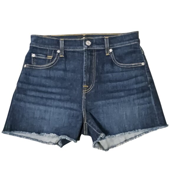 7 For All Mankind High‎ Rise Cut-Off Denim Shorts Medium Wash, 3"inseam, Size 26 - Picture 1 of 6